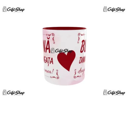 Cana rosie gift shop personalizata cu mesaj, buna dimineata draga mea, din ceramica, 330ml